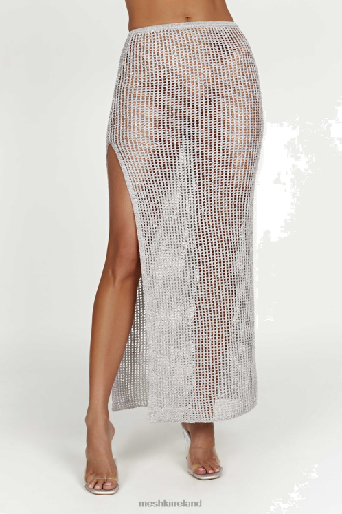 Meshki Christa Sequin Crochet Maxi Skirt Clothing Silver 6DX221481