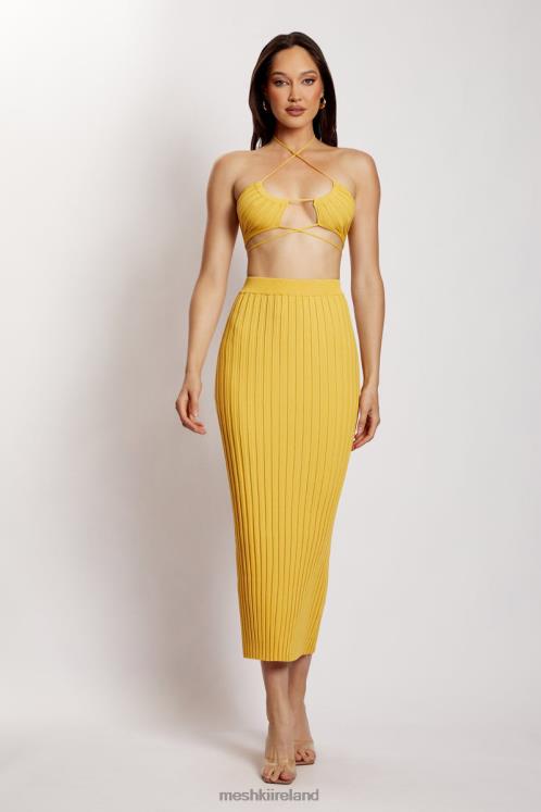 Meshki Crystal Ribbed Midaxi Skirt Clothing Yellow 6DX221338