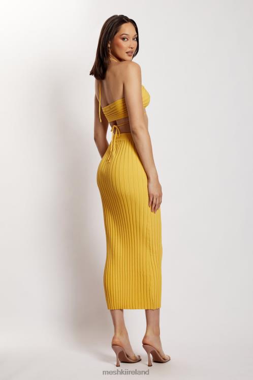 Meshki Crystal Ribbed Midaxi Skirt Clothing Yellow 6DX221338