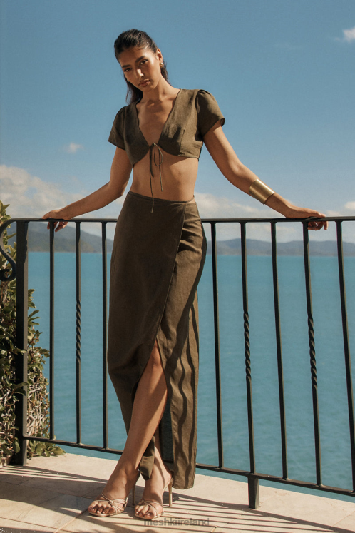Meshki Fatima Linen Wrap Maxi Skirt Clothing Khaki 6DX221230