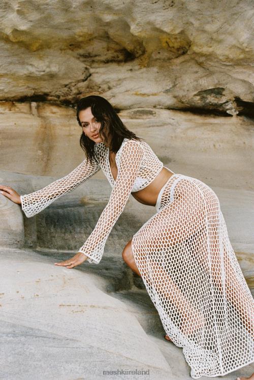 Meshki Hallie Tie Up Crochet Maxi Skirt Clothing White 6DX221537