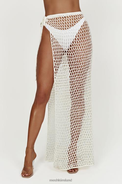 Meshki Hallie Tie Up Crochet Maxi Skirt Clothing White 6DX221537