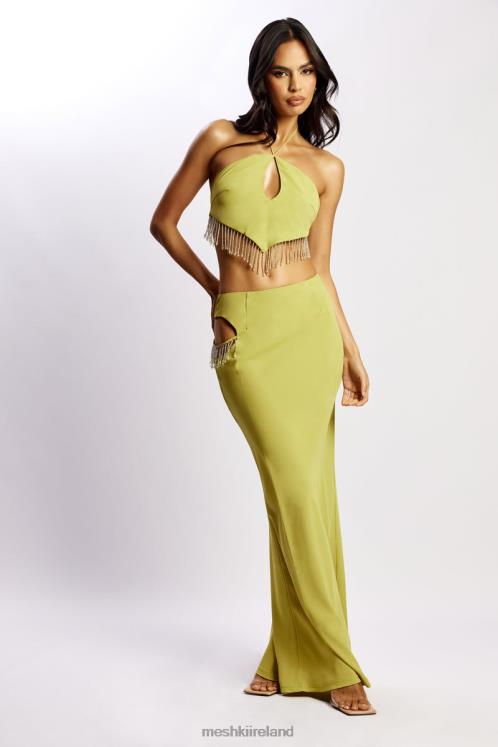 Meshki Jayleen Maxi Skirt With Fringe Clothing Chartreuse 6DX221551