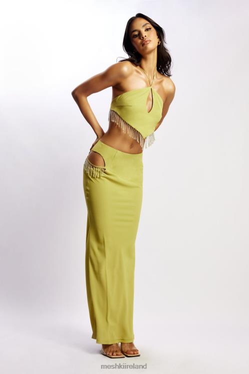 Meshki Jayleen Maxi Skirt With Fringe Clothing Chartreuse 6DX221551