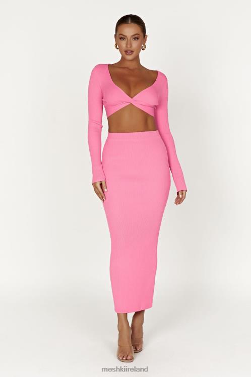 Meshki Kaesha Split Maxi Knitted Skirt Clothing Bubblegum Pink 6DX221417
