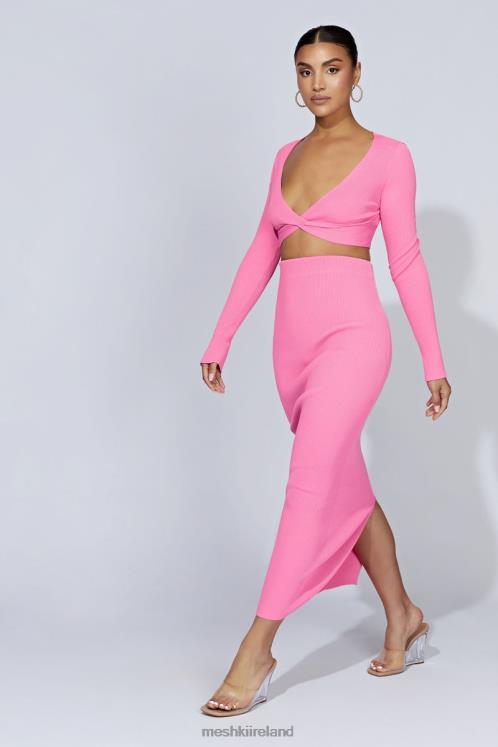 Meshki Kaesha Split Maxi Knitted Skirt Clothing Bubblegum Pink 6DX221417