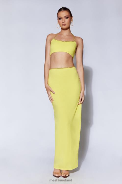 Meshki Sweeney Diamante Maxi Skirt With Split Clothing Chartreuse 6DX221437