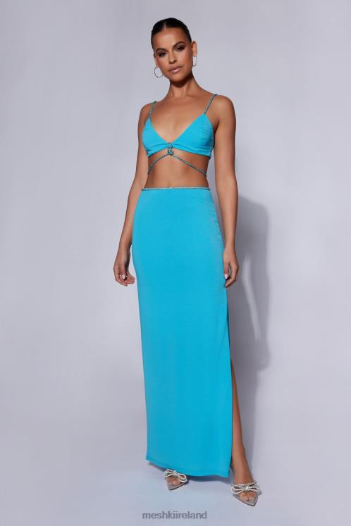 Meshki Sweeney Diamante Maxi Skirt With Split Clothing Cyan Blue 6DX221550