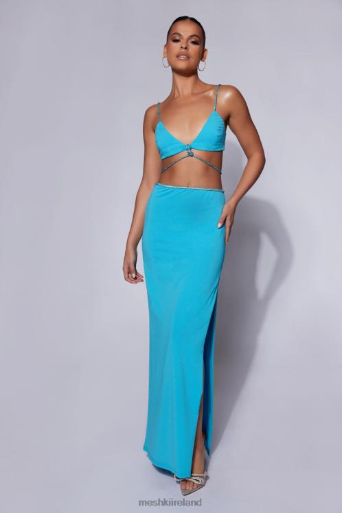 Meshki Sweeney Diamante Maxi Skirt With Split Clothing Cyan Blue 6DX221550
