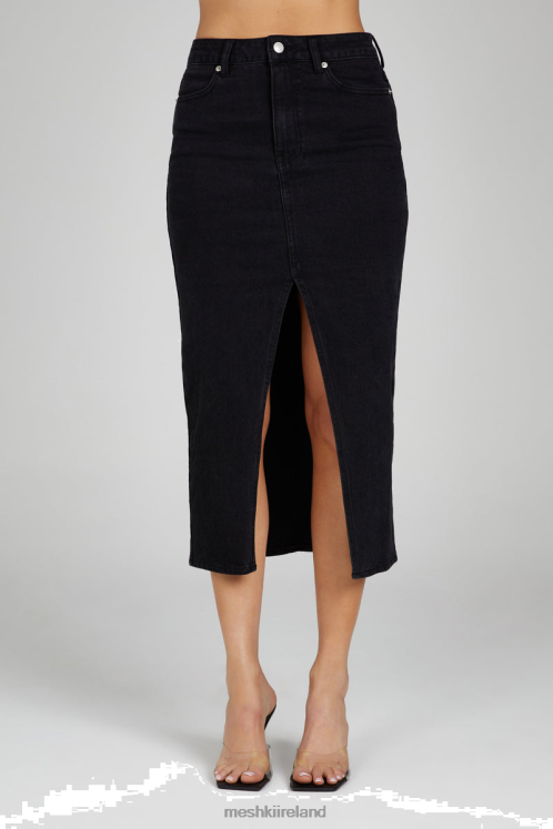 Meshki Acacia Denim Midi Skirt Clothing Washed Black 6DX221299