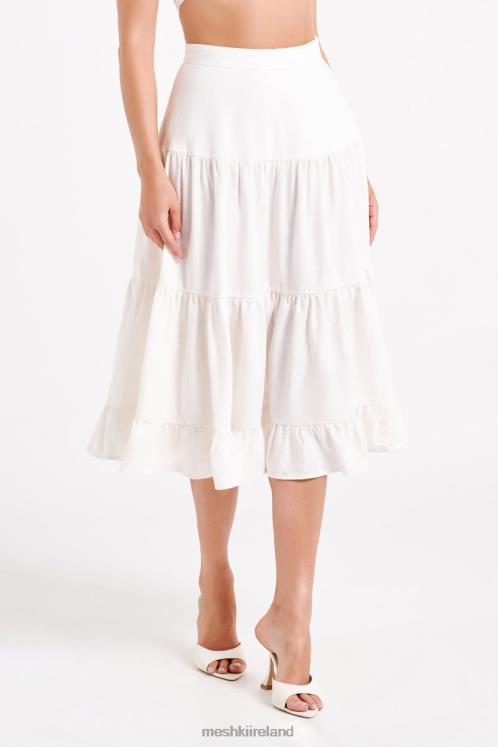 Meshki Hilaria Tiered Linen Midi Skirt Clothing White 6DX221227