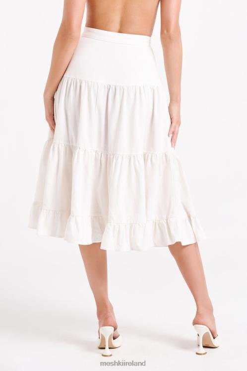 Meshki Hilaria Tiered Linen Midi Skirt Clothing White 6DX221227