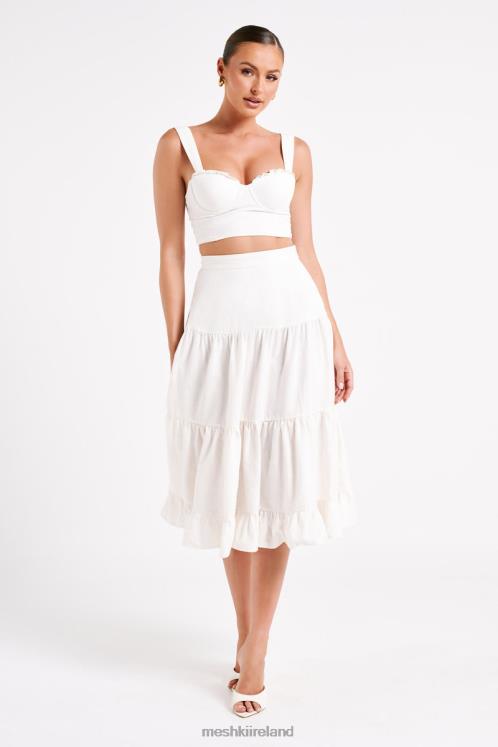 Meshki Hilaria Tiered Linen Midi Skirt Clothing White 6DX221227