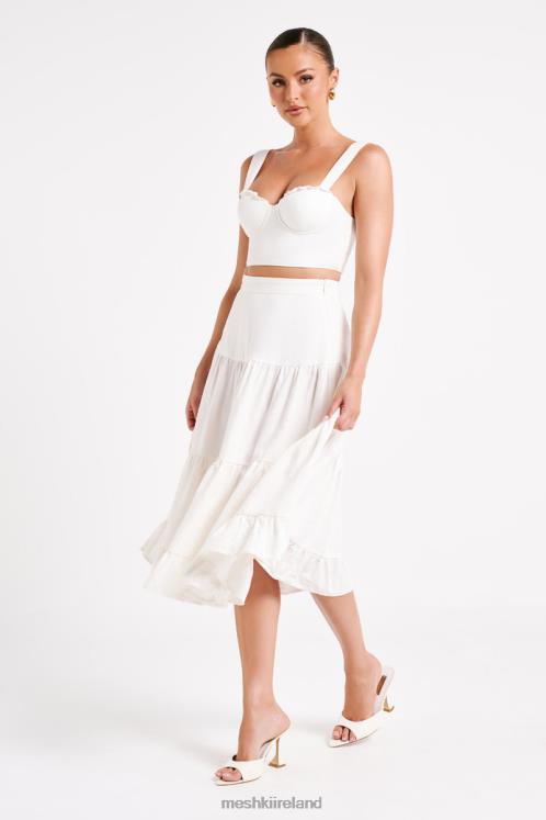 Meshki Hilaria Tiered Linen Midi Skirt Clothing White 6DX221227