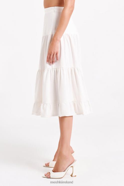Meshki Hilaria Tiered Linen Midi Skirt Clothing White 6DX221227