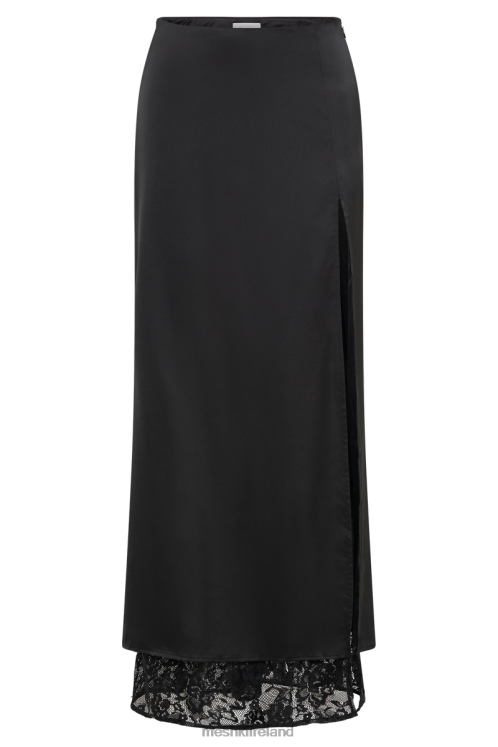 Meshki Mia Satin Lace Midi Skirt Clothing Black 6DX221324