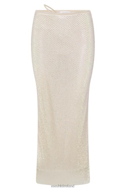Meshki Rayne Mesh Diamante Midi Skirt Clothing Cream 6DX221378