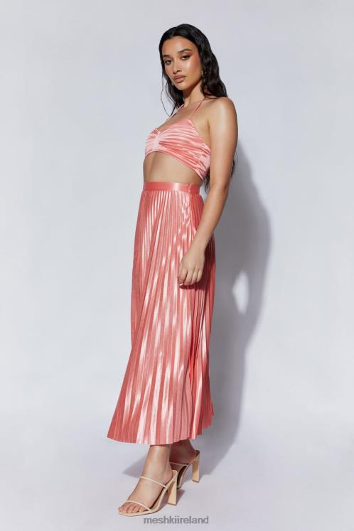 Meshki Shirin Pleated Satin Midi Skirt Clothing Rosewater 6DX221507