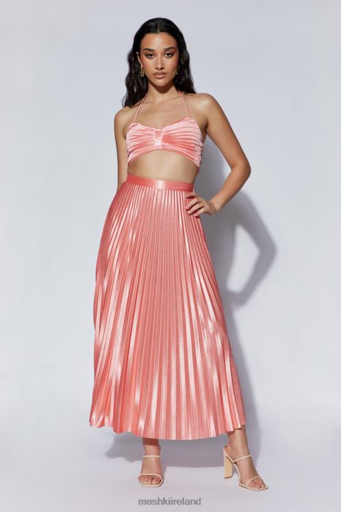 Meshki Shirin Pleated Satin Midi Skirt Clothing Rosewater 6DX221507