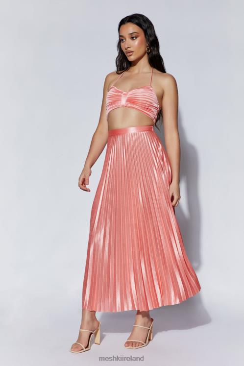 Meshki Shirin Pleated Satin Midi Skirt Clothing Rosewater 6DX221507