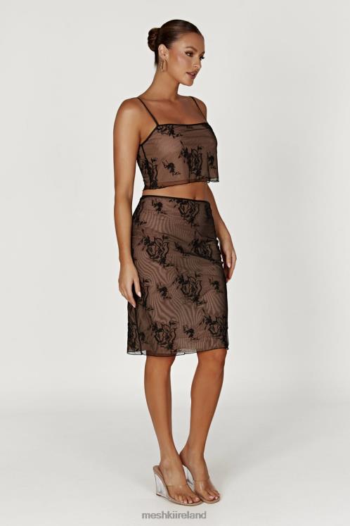 Meshki Xena Embroidered Mesh Midi Skirt Clothing Black 6DX221368