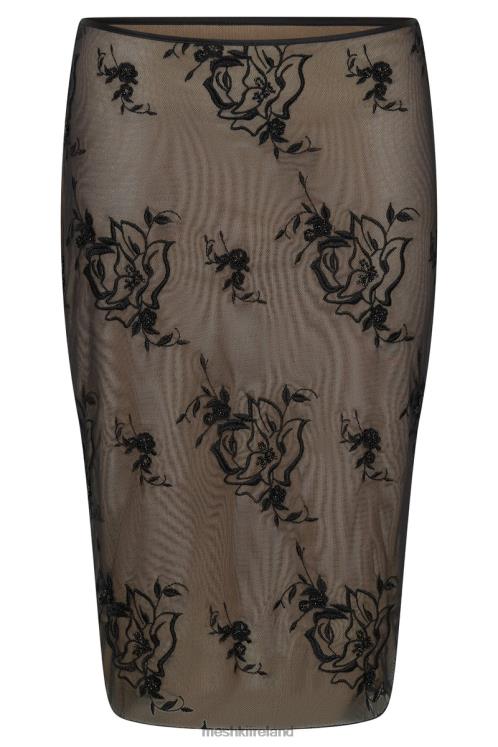 Meshki Xena Embroidered Mesh Midi Skirt Clothing Black 6DX221368