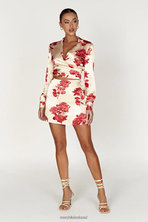 Meshki Amia Satin Mini Skirt Clothing Rose Print 6DX221370