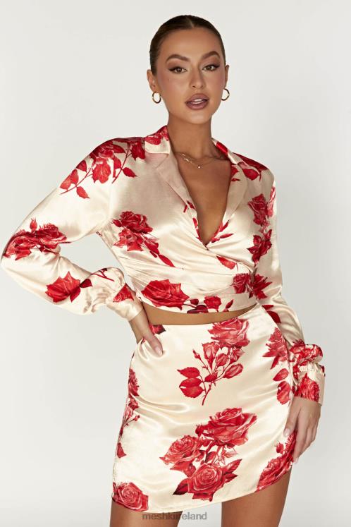 Meshki Amia Satin Mini Skirt Clothing Rose Print 6DX221370