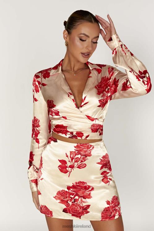 Meshki Amia Satin Mini Skirt Clothing Rose Print 6DX221370