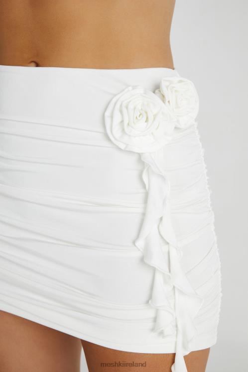 Meshki Brydee Ruched Rose Mini Skirt Clothing White 6DX221504