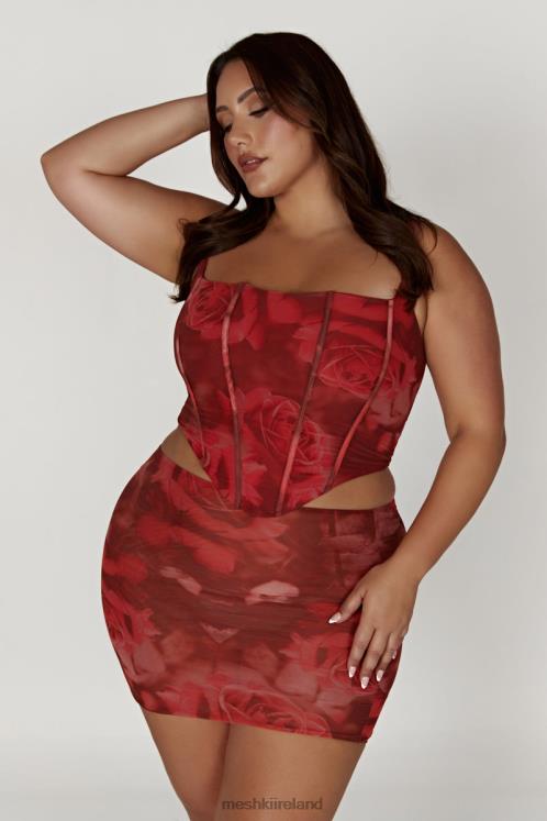 Meshki Erina Mesh Mini Skirt Clothing Oversized Rose Print 6DX221347