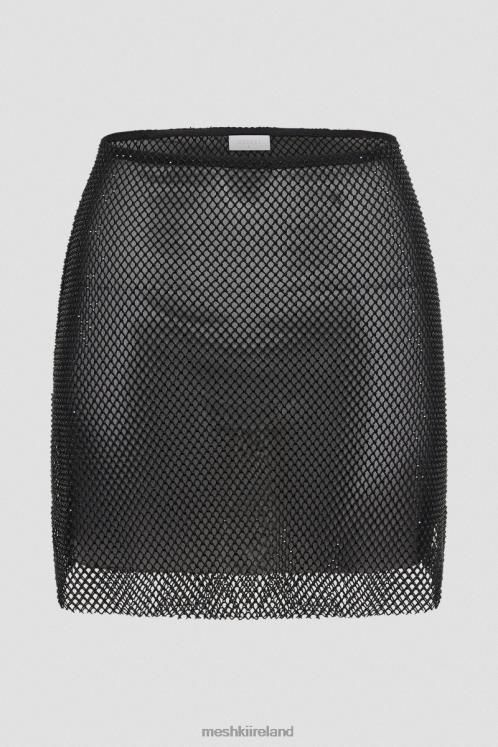 Meshki Hilton Diamante Mesh Mini Skirt Clothing Black 6DX221260