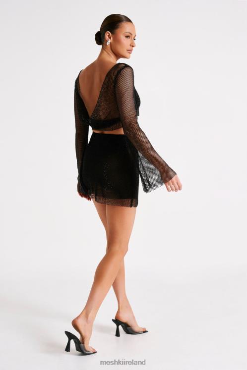 Meshki Hilton Diamante Mesh Mini Skirt Clothing Black 6DX221260
