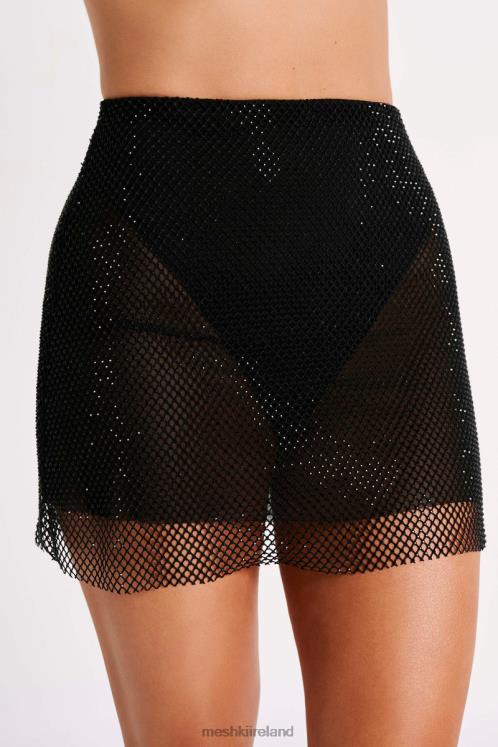 Meshki Hilton Diamante Mesh Mini Skirt Clothing Black 6DX221260