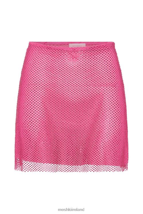 Meshki Hilton Diamante Mesh Mini Skirt Clothing Rose Pink 6DX221402