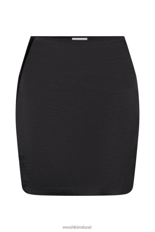 Meshki Romi Asymmetric Wrap Satin Mini Skirt Clothing Black 6DX221509
