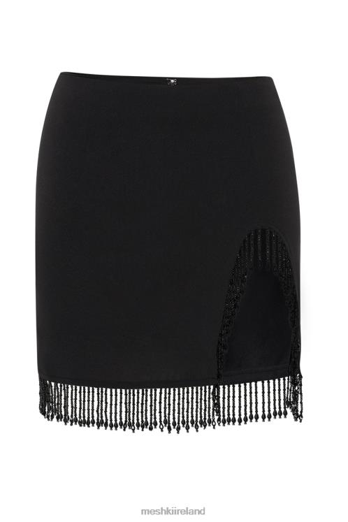Meshki Stephanie Fringe Mini Skirt Clothing Black 6DX221549
