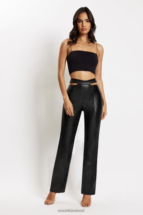 Meshki Callie Faux Leather Cut Out Side Straight Leg Pant Clothing Black 6DX221583