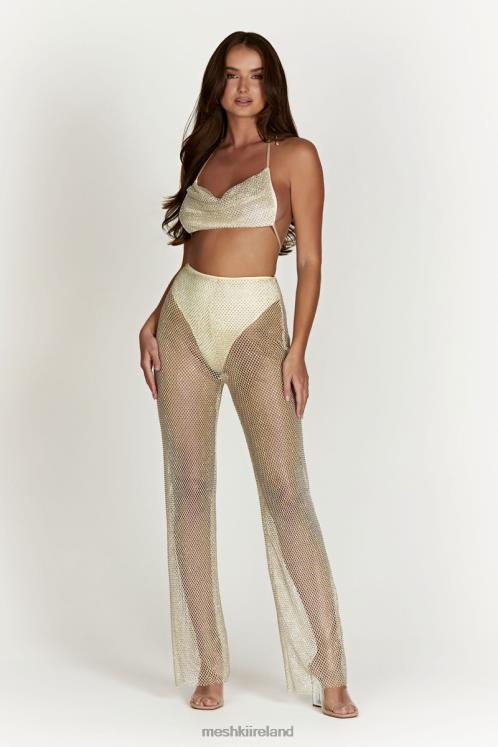 Meshki Emerson Diamante Mesh Pant Clothing Cream 6DX221262