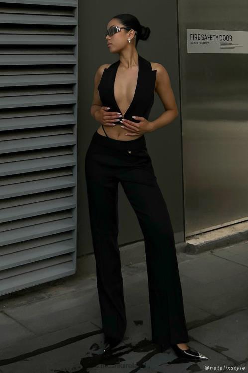 Meshki Semara Low Rise Straight Leg Pant Clothing Black 6DX221591