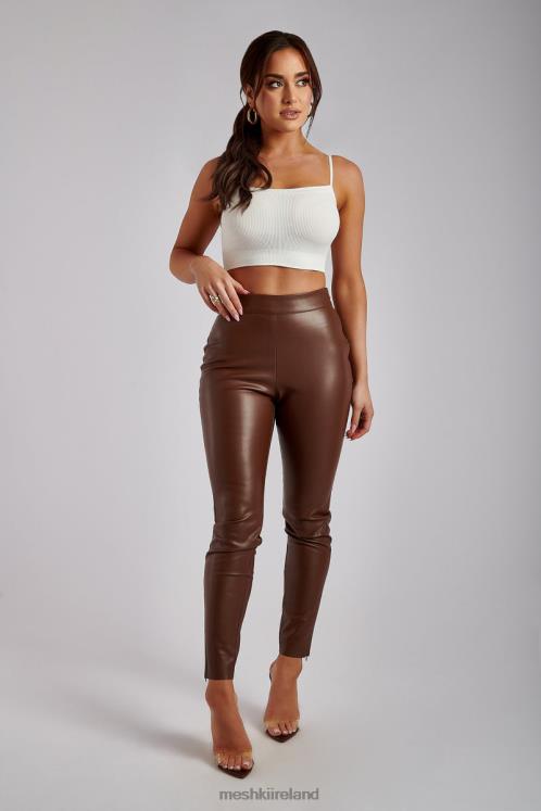 Meshki Shayla Skinny Faux Leather Split Pant Clothing Chocolate 6DX221339