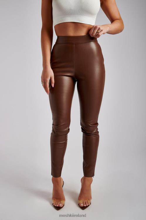 Meshki Shayla Skinny Faux Leather Split Pant Clothing Chocolate 6DX221339