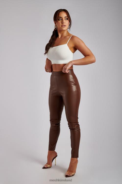 Meshki Shayla Skinny Faux Leather Split Pant Clothing Chocolate 6DX221339