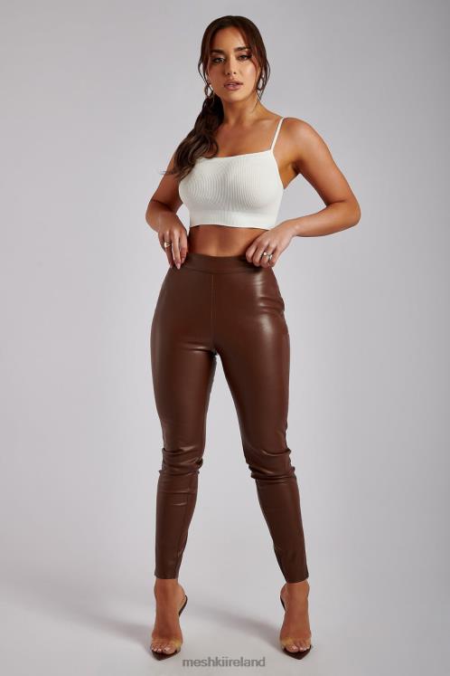 Meshki Shayla Skinny Faux Leather Split Pant Clothing Chocolate 6DX221339