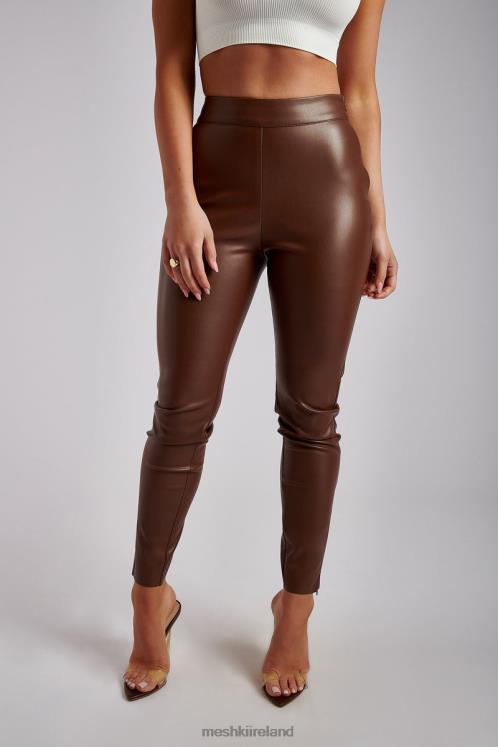 Meshki Shayla Skinny Faux Leather Split Pant Clothing Chocolate 6DX221339