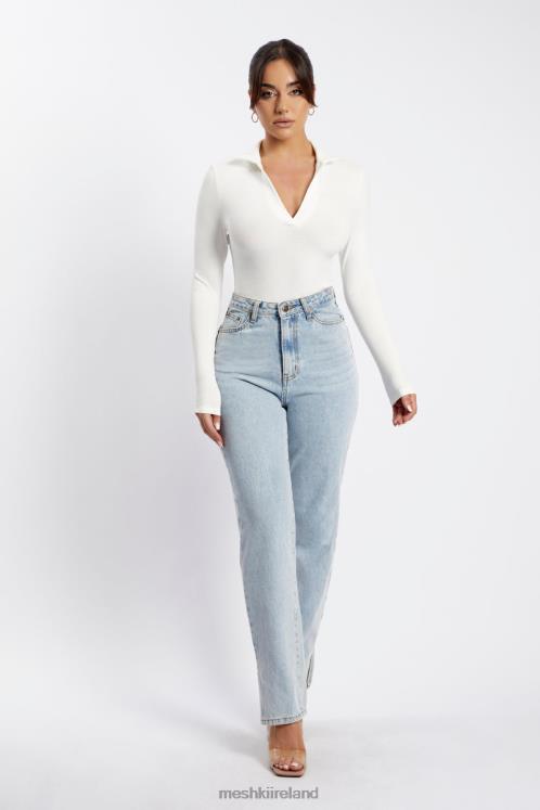 Meshki Belle Long Sleeve Collar Bodysuit Clothing White 6DX22950