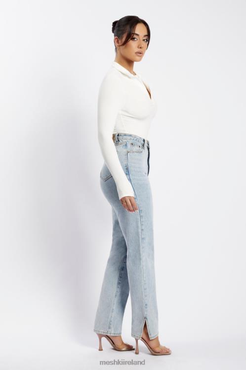 Meshki Belle Long Sleeve Collar Bodysuit Clothing White 6DX22950