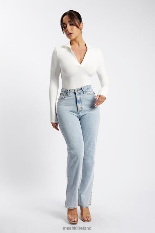 Meshki Belle Long Sleeve Collar Bodysuit Clothing White 6DX22950