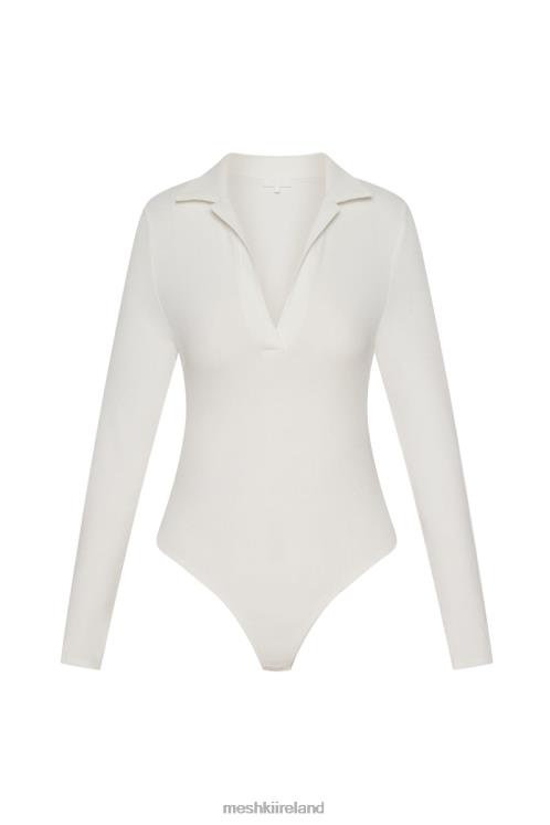 Meshki Belle Long Sleeve Collar Bodysuit Clothing White 6DX22950