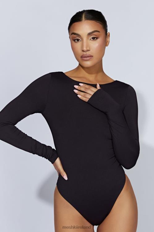 Meshki Cheyenne Long Sleeve Plunge Back Bodysuit Clothing Black 6DX22916